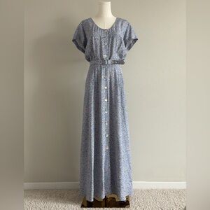 Feminine-Delicate Floral Maxi Button Front , Waist Belt & Crisscross Back Dress